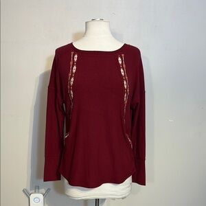 Cruel Denim Burgundy Top with Embroidered southwest detail NWT size XS